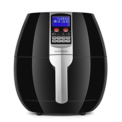 Flexzion Electric Air Fryer Cooker - Healthy Oil Less Dry Fryer Hot Air Steam Fryer with Digital Control Button Screen, Detachable Fry Basket 1500W, 3.5 Liter (Black)