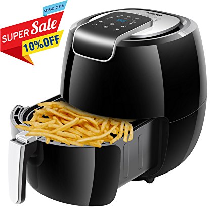 AUKUYEE Air fryer, Multi-Functional Hot Air fryer Oilless Cooker, Touch Screen Control, Dishwasher Safe, XL 5.6QT/1800W for Fast, Healthy & Oil-Free Cooking, Recipes (Black)