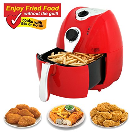 Smartxchoices 1500W Electric Air Fryer 4.4 Quart W/ Timer, Temperature Control , Detachable Basket Handles Free Oil (Red)