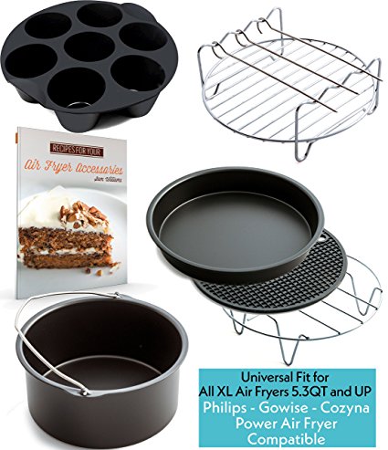 XL Air Fryer Accessories XL for Power Airfryer XL Gowise and Phillips, Deluxe Set of 6(+ recipe book), Fit all 5.3QT - 5.8QT and UP,Black