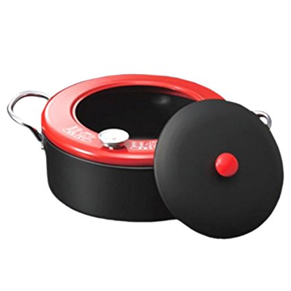 Comolife Non-stick Multi-purpose Deep fryer Iron wok, Iron pan, Color: Black x Red, Size: 12.60x9.45x5.12 inches, Made in Japan