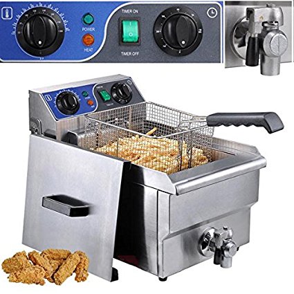 10L Commercial Stainless Steel Electric Deep Fryer w/ Drain