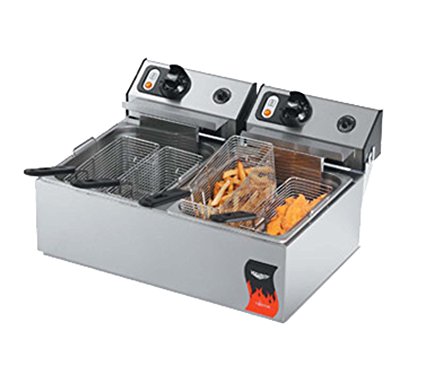 Vollrath (40708) 20 Lb. Standard-Duty 220V Electric Split-Pot Countertop Fryer-Cayenne