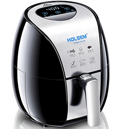 HOLSEM Air Fryer with Rapid Air Circulation System, 3.4 QT Capacity, Temperature up to 400°F, Low Fat Healthy Air Fryer, Black/Stainless Steel, 1500W (LED Display)