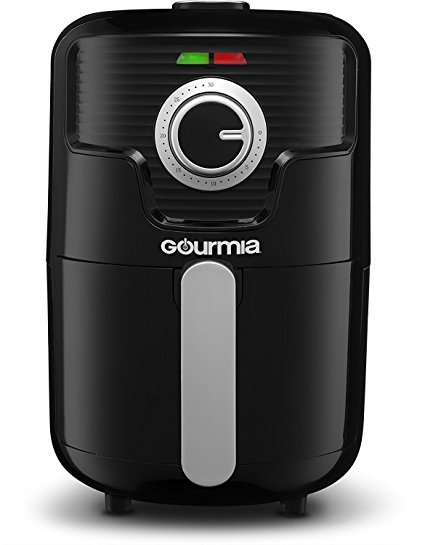 Gourmia GAF355 Compact Hot Air Fryer - Adjustable 30 Minute Timer and 400 Degree Temperature Dials - Removable Basket - No Oil Fat Free Healthy Frying - 2.2 Qt Capacity- 1000W- Black - Bonus Cookbook Included