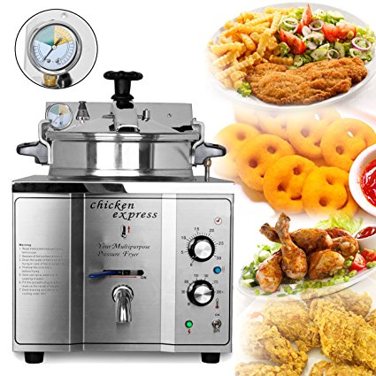 Ridgeyard Update 2400W Electric Pressure Fryer 15L Deep Fryer w/ Timer & Temperature Controls 50-200℃ Chicken Duck Fish Meat Vegetable Chips for Commercial Restaurants, Fast Food, Snack Bars