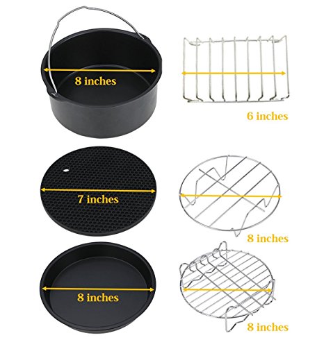 Air Fryer Accessories, 6-pieces -8 inches Premium Air Fryer Accessories Set for Gowise, Phillips, Cozyna and More Brand, Fit all 3.7QT &5.3QT &5.8QT- 4 pieces of 6 are 8 inches and 7 inches 6 inches