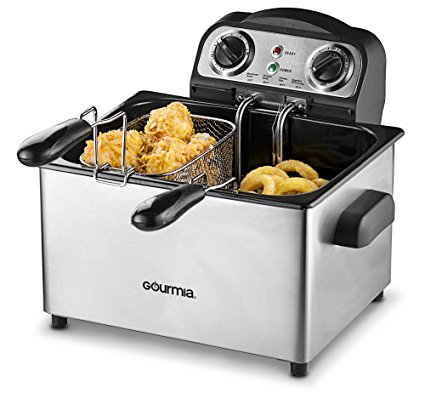 Gourmia GDF475 Electric Deep Fryer - 3 Baskets - Dual Temperature and Timer Dials - 4.2L -18 Cups - 4 Lbs Food Capacity - Anti-Odor - 1650W- Stainless Steel - Free E-Recipe Book