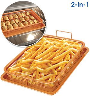 Copper Oven Non Stick Air Fryer 2 Pc Set Frying Basket Baking Sheet