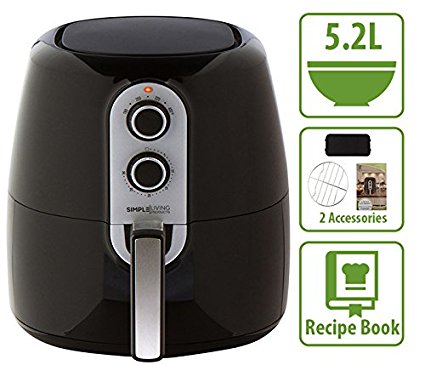 Simple Living 5.2L XL Air Fryer with Cooking Divider, Rack & Recipe Book. Perfect Sized Family Air Fryer