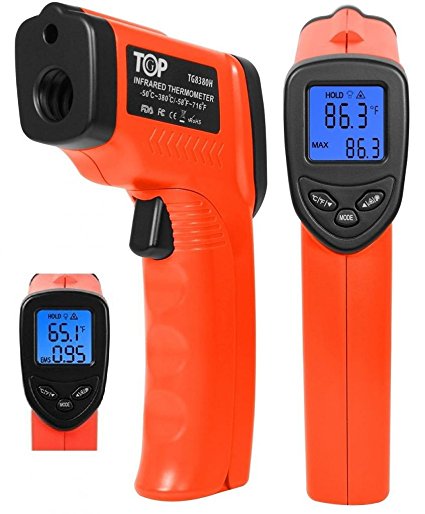 TopG FDA Approved Non-contact Infrared (IR) Thermometer (-58 øF to +716øF) w/ Laser Sight MAX Display and Emissivity Adjustable - Instant Temps for Industrial, Electrical, Environmental, Automotive, HVAC, Energy Audits -Kitchen, Cooking - Grill, Fryer, Oven, Wood Stove