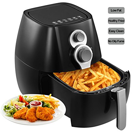 KUPPET YD-AF02B 4.76QT Oilless Air Fryer, 1350W Hot/Deep Fryer For Fast & Healthier Oil Free Cooking-Non Stick & Detachable Dishwasher Safe-Timer Temperature Control -6 Cooking Presets-Black