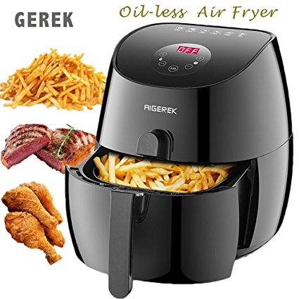 Gerek Air Fryer 3.7Qt, 1350W Comes with Recipes & CookBook Touch Screen Digital Air Fryer & Insulted Basket Handle - Dishwasher Safe - Auto Shut off & Timer Fry Healthy With 80% Less Fat-Ark200BE