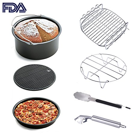 Air Fryer Accessories 7pcs for Gowise Phillips and Cozyna or More Brand, fit all 3.7QT 5.3QT 5.8QT with 7 Inch Diameter by KINDEN