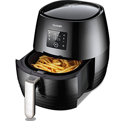 Air Fryer 1400W Electric Deep Air Fryer Less Fat Oil Healthy Cooker With Detachable Basket Multi-function Dual Dial Timer Temperature Control LED Display Black